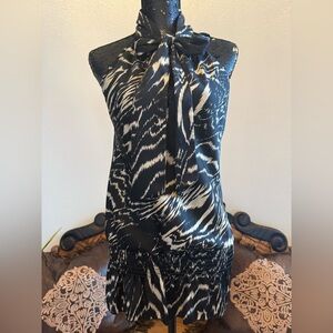 Blue Sketch Vintage Y2K Silky Sleeveless Blouse Tunic Size Large